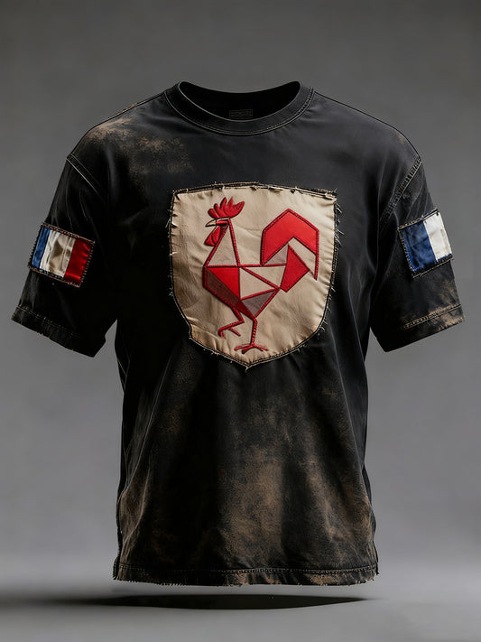 Drapeau Français Vintage des hommes en détresse T-shirt décontracté