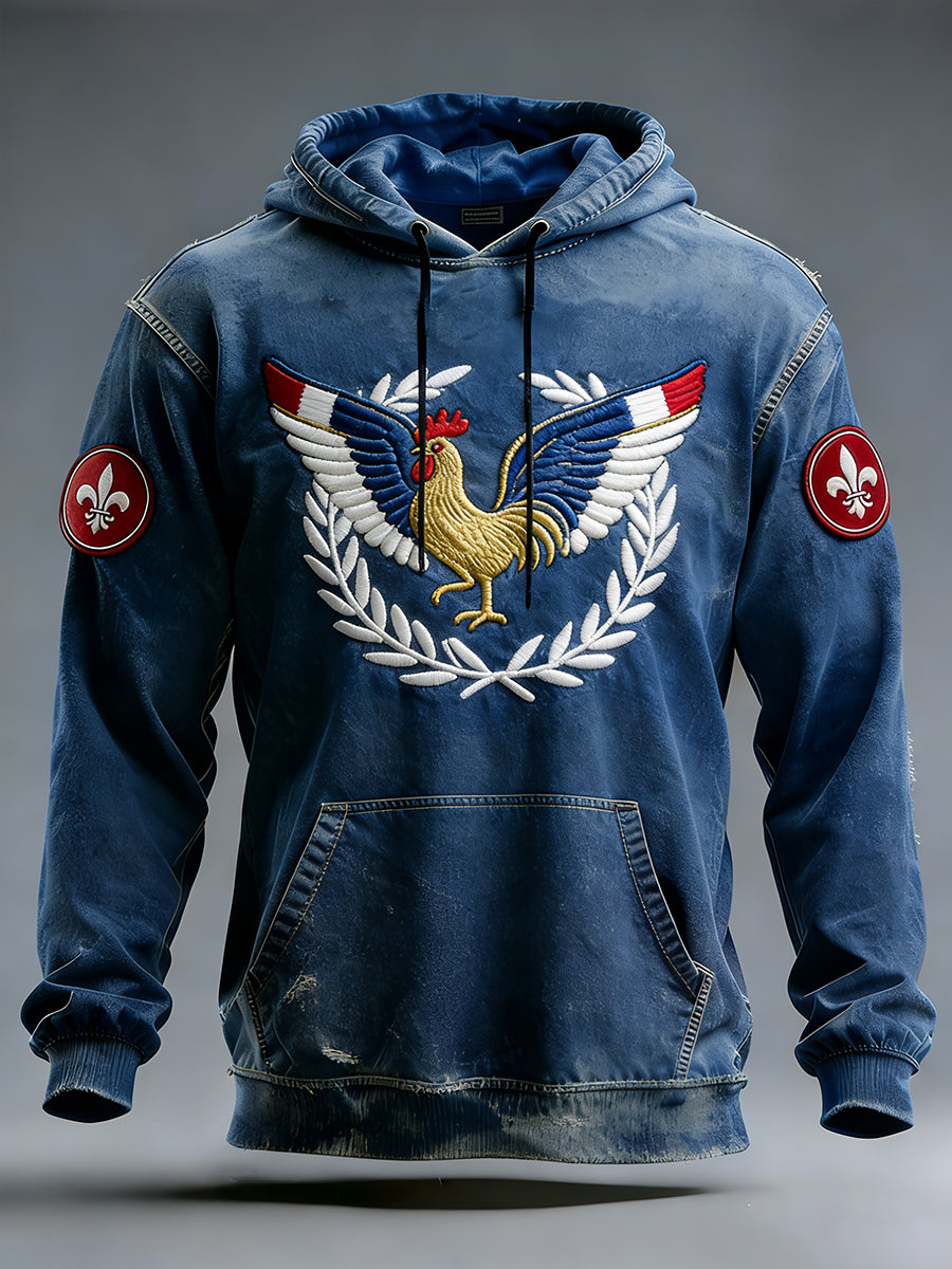 Sweat-shirt à capuche décontracté à motif de drapeau français pour hommes