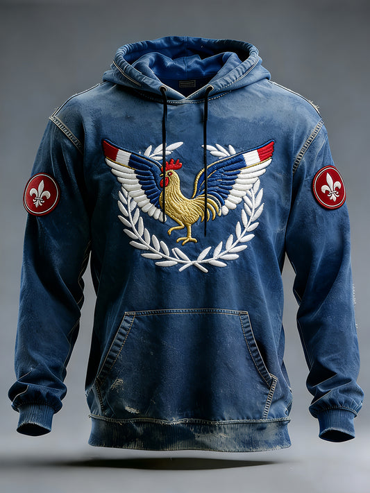 Sweat-shirt à capuche décontracté à motif de drapeau français pour hommes