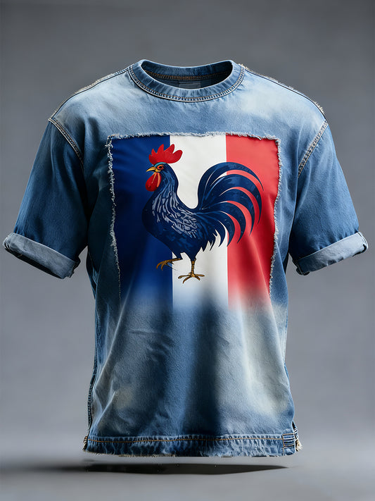 Drapeau Français Vintage des hommes en détresse T-shirt décontracté