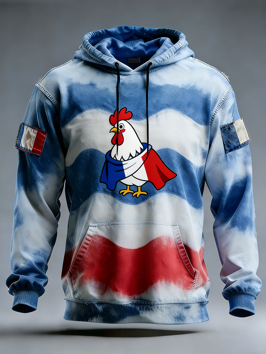 Sweat-shirt à capuche décontracté à motif de drapeau français pour hommes