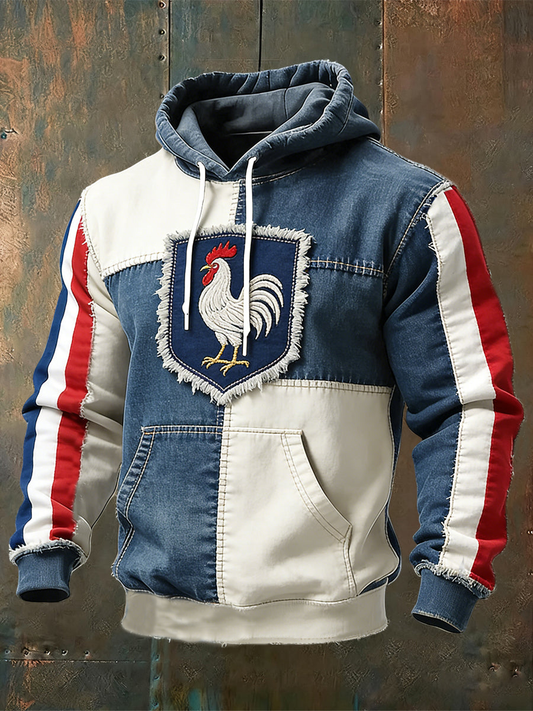 Chandail à capuchon surdimensionné avec poches Drapeau Français Le Coq Gaulois Homme