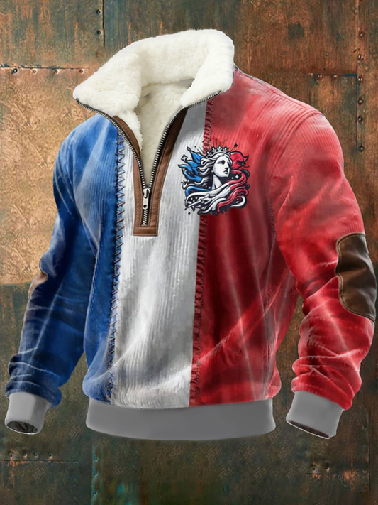 Chemise à col montant en peluche Drapeau Français Le Coq Gaulois pour homme