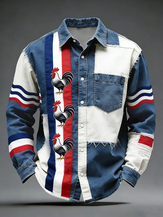 Chemise à manches longues Drapeau Français Le Coq Gaulois pour homme