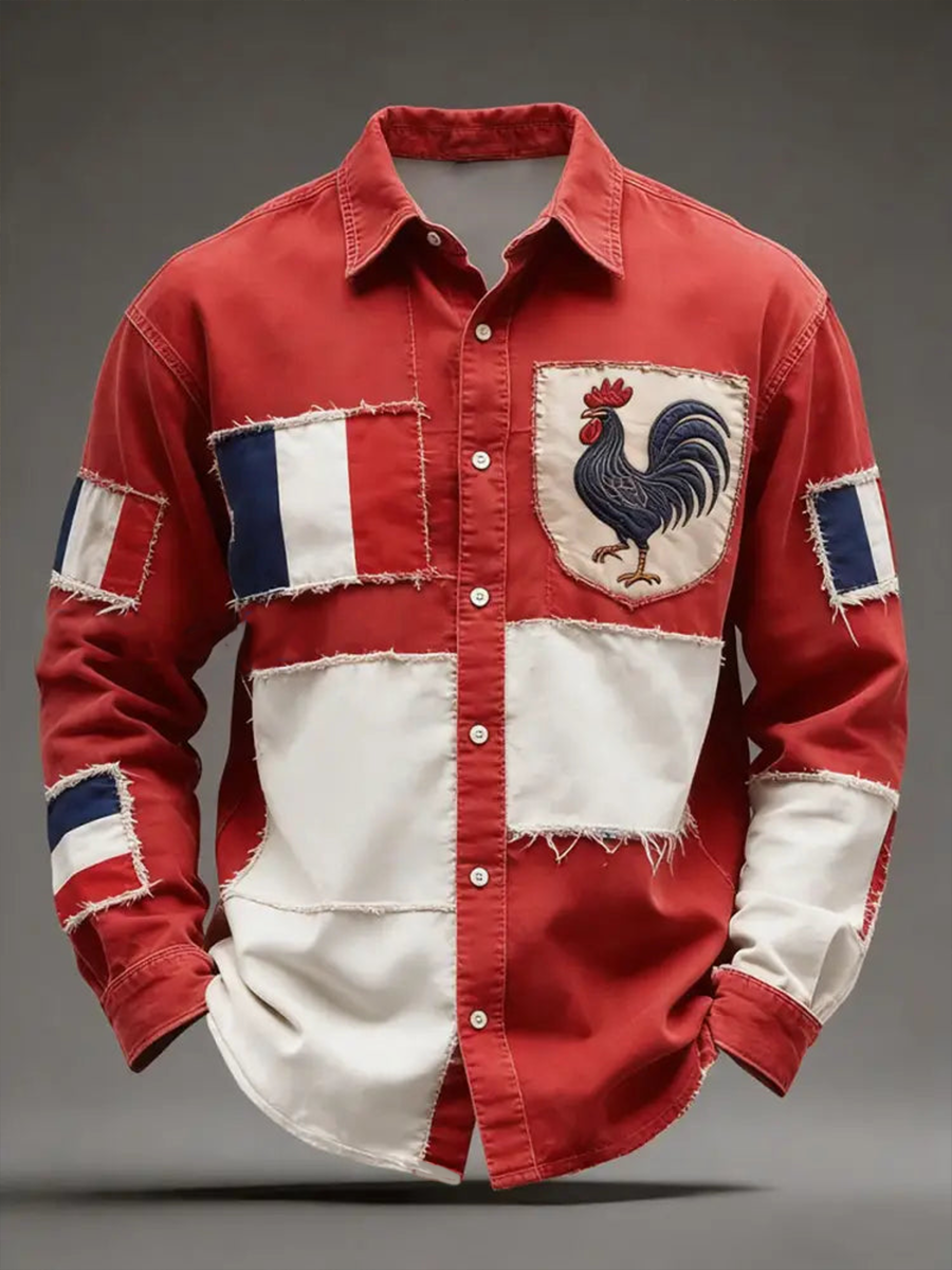 Chemise à manches longues Drapeau Français Le Coq Gaulois pour homme