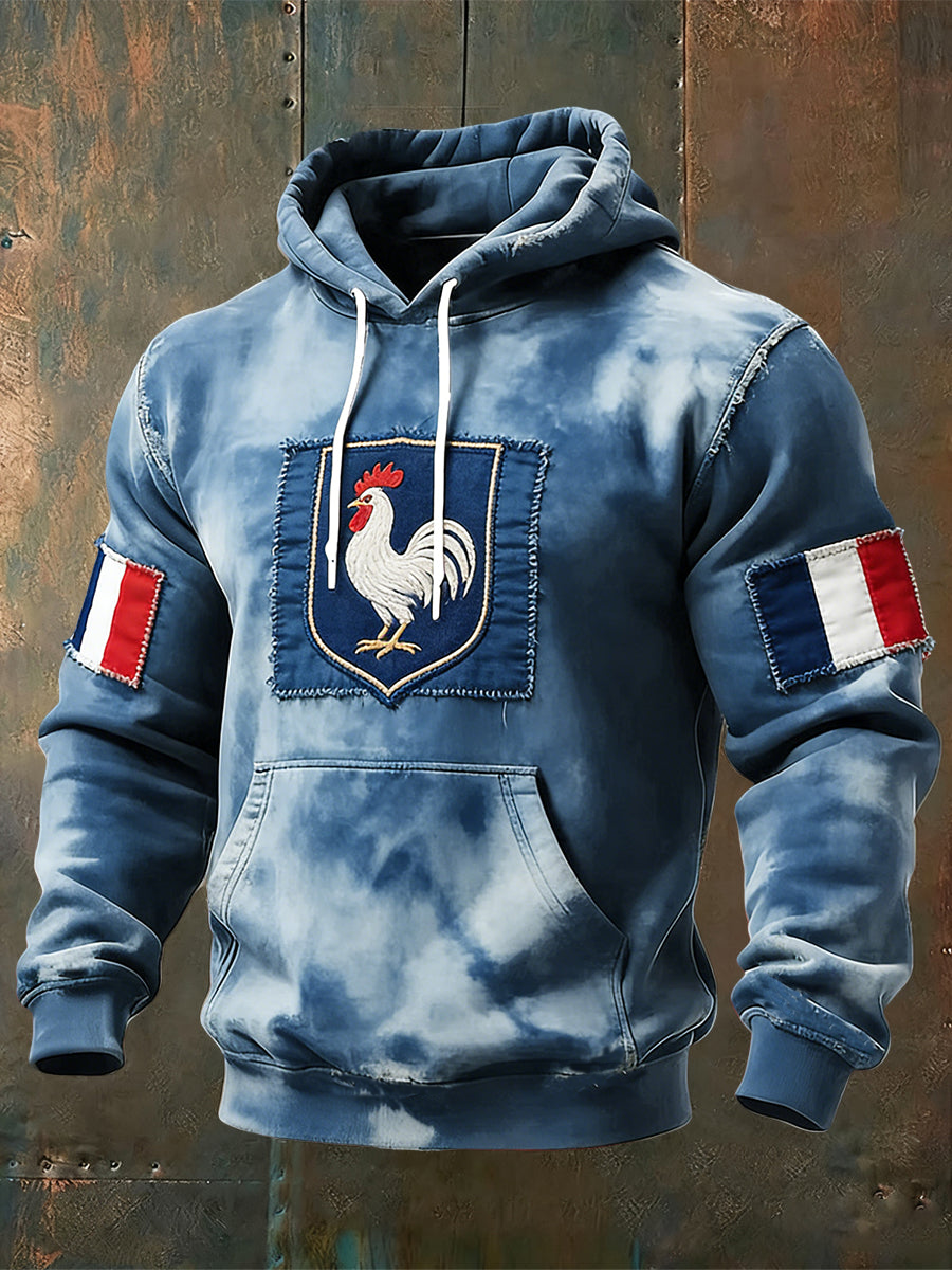 Chandail à capuchon surdimensionné avec poches Drapeau Français Le Coq Gaulois Homme