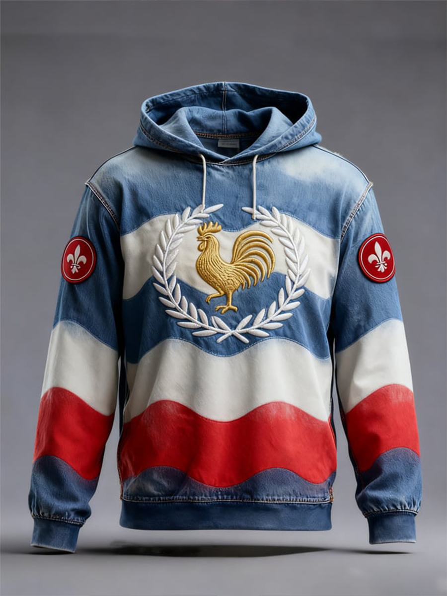 Chandail à capuchon surdimensionné Drapeau Français Le Coq Gaulois Homme