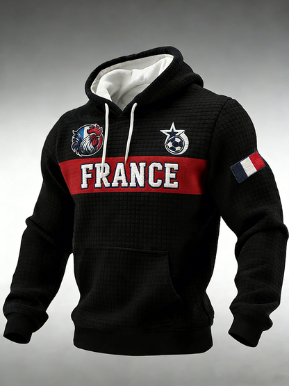 Sweat à capuche à carreaux en coton à imprimé France Football Homme