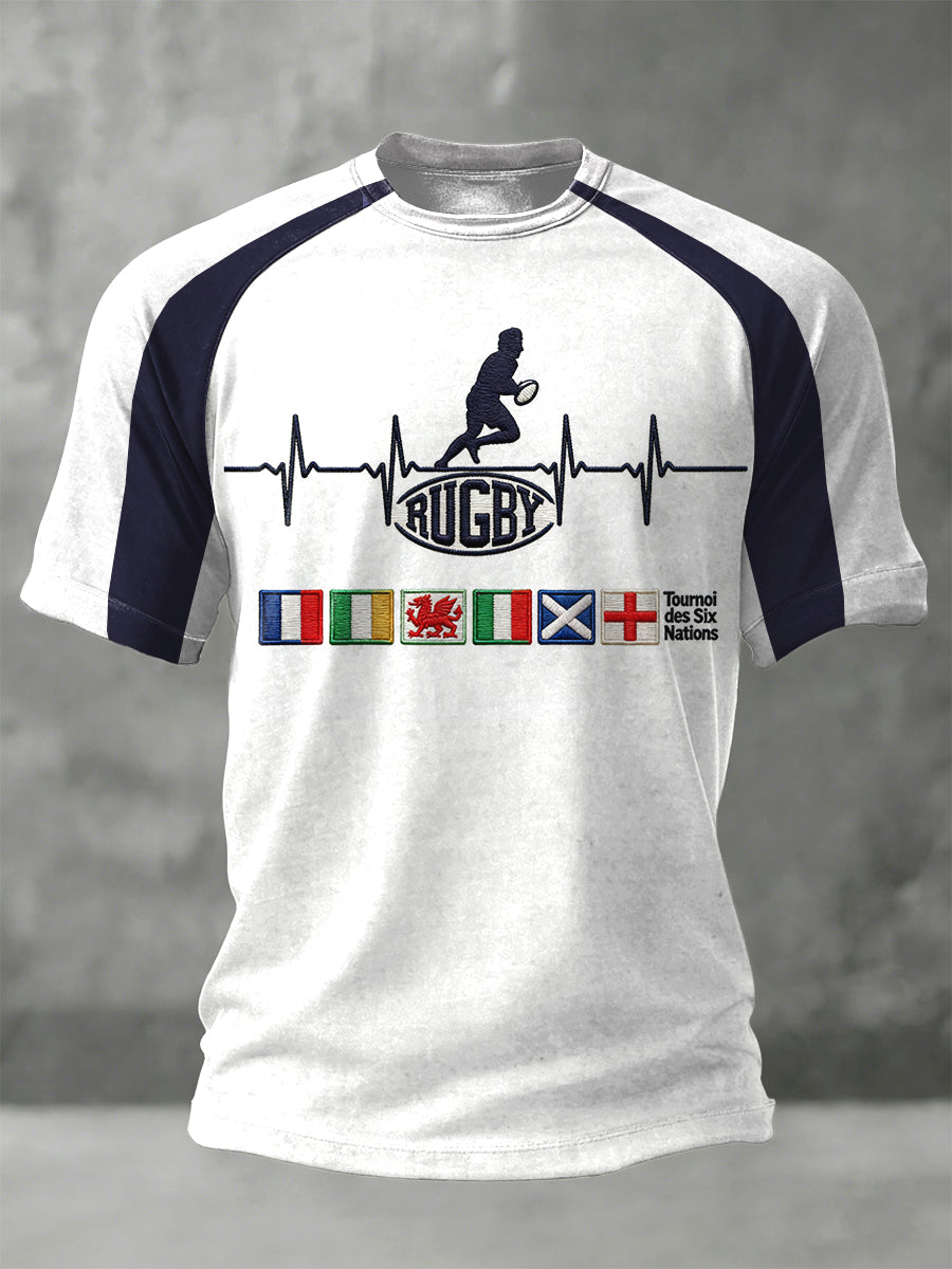 T-shirt Homme France Rugby Six Nations Patchwork Imprimé Jersey