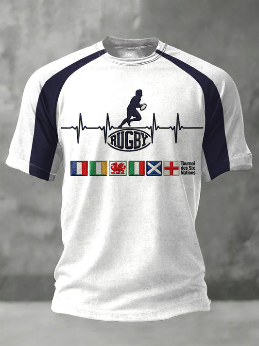 T-shirt Homme France Rugby Six Nations Patchwork Imprimé Jersey