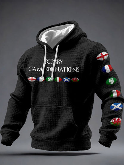 Chandail à capuchon imprimé Nations of Rugby Lover pour homme