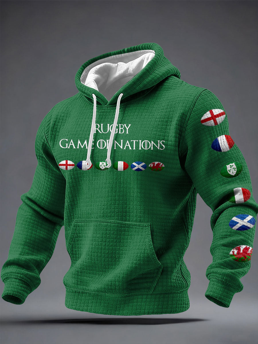 Chandail à capuchon imprimé Nations of Rugby Lover pour homme