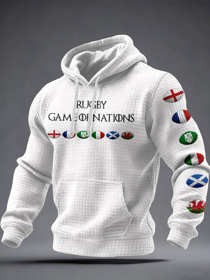 Chandail à capuchon imprimé Nations of Rugby Lover pour homme