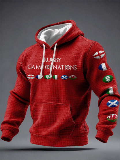 Chandail à capuchon imprimé Nations of Rugby Lover pour homme