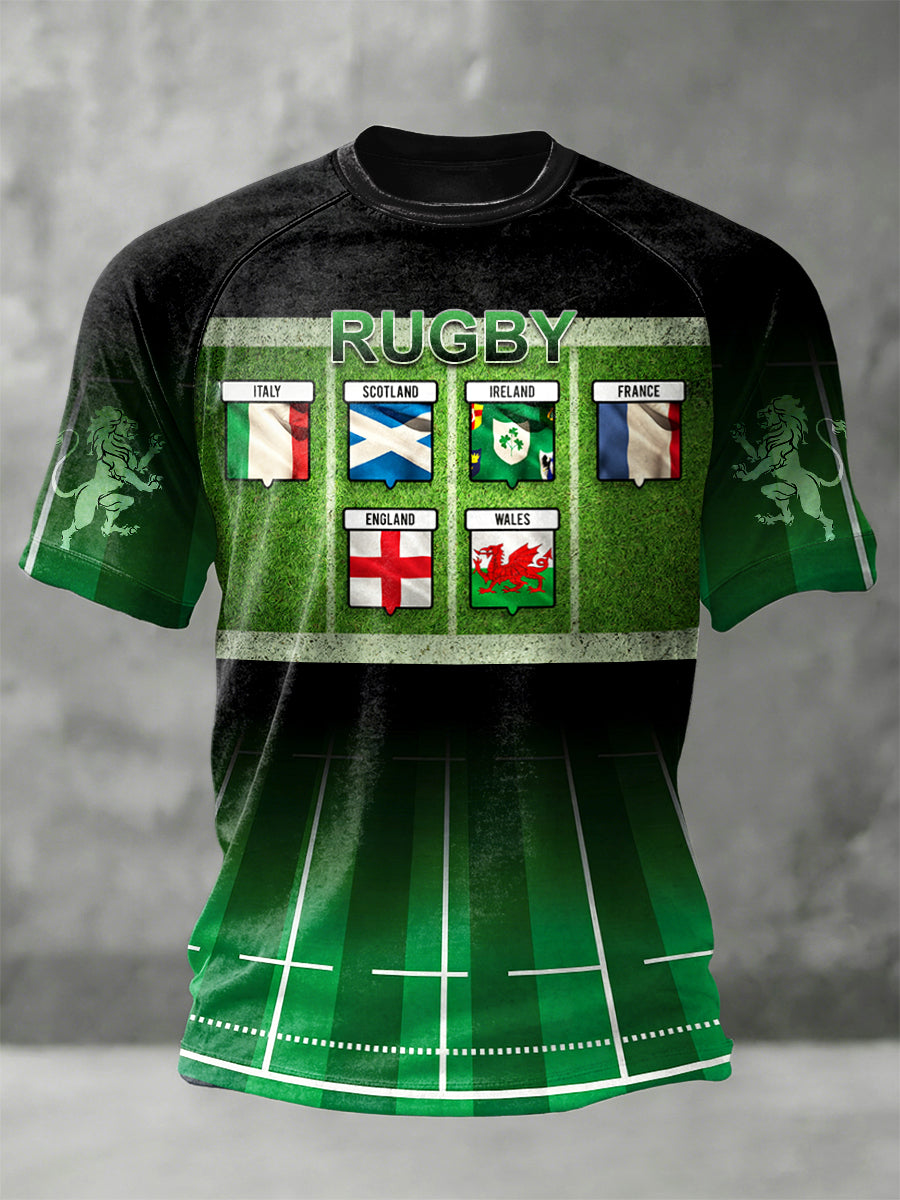 T-Shirt Homme Gradient Vert Six Nations Rugby Championship Imprimé Jersey