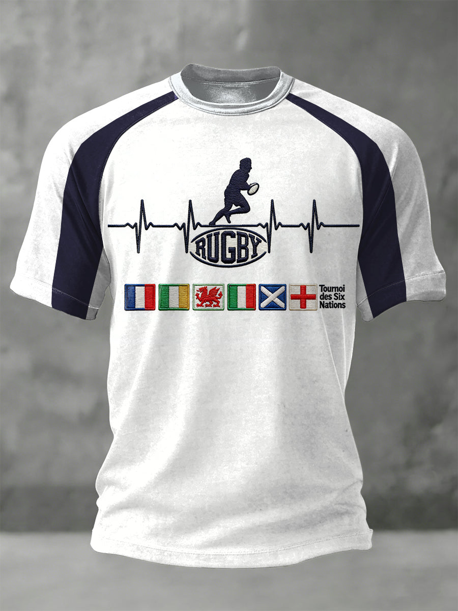 T-shirt Homme France Rugby Six Nations Patchwork Imprimé Jersey