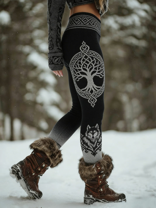Femmes Retro Viking Wolf Noeud Celtique Arbre De Vie Gradient Sport Stretch Leggings