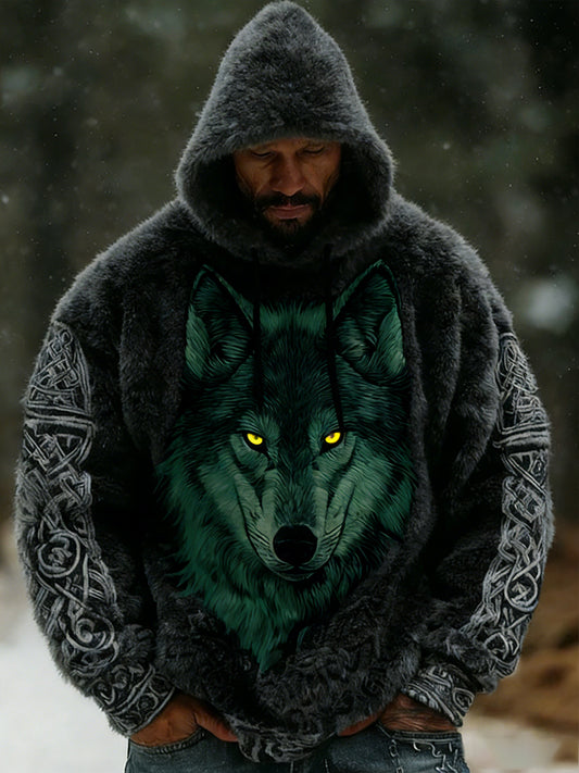 Rétro Viking Celtic Art Pattern Plush Veste à capuche zippée chaude pour hommes