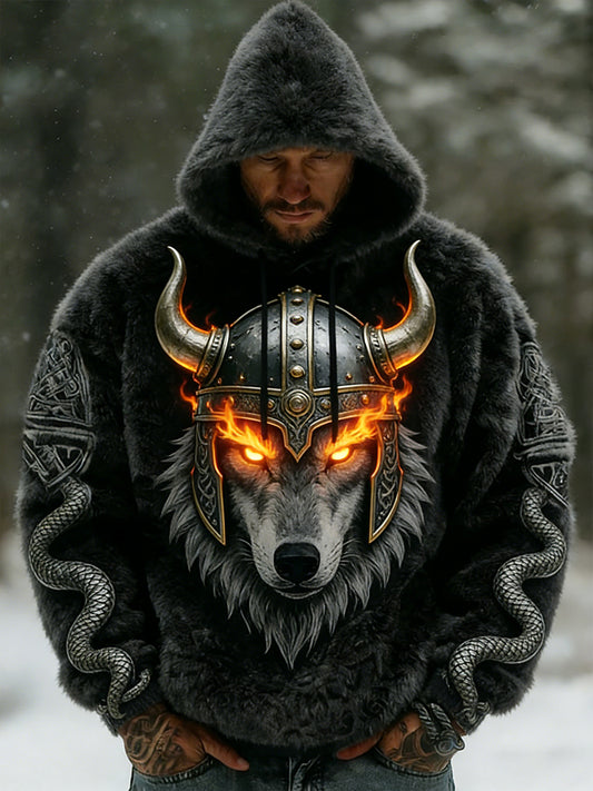 Rétro Viking Celtic Art Pattern Plush Veste à capuche zippée chaude pour hommes