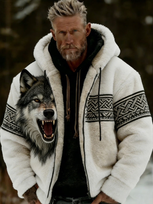 Hommes Retro Viking Wolf Totem style celtique flanelle chaud Sweat à capuche