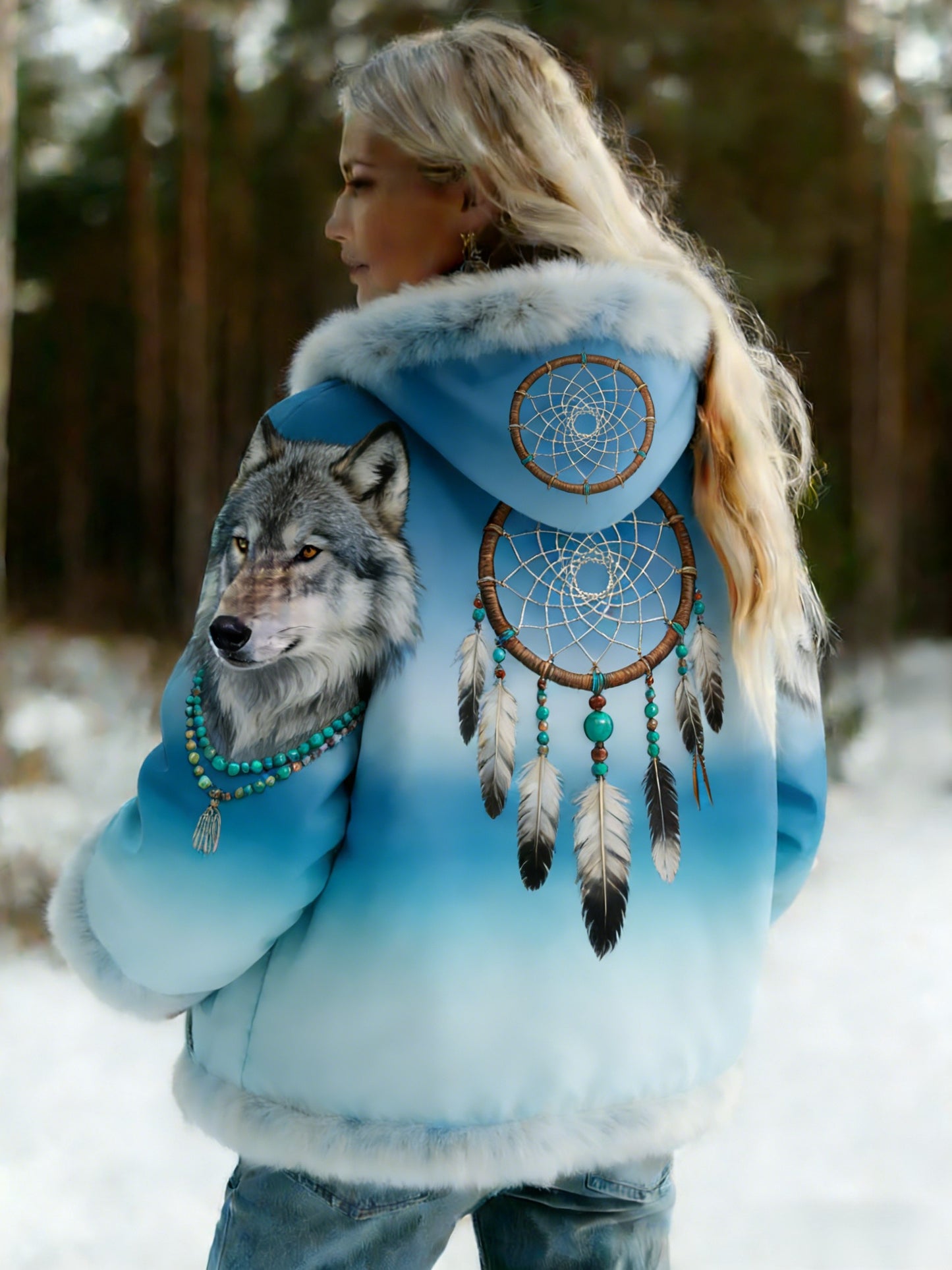 Veste à capuche décontractée avec doublure en molleton pour femme, style rétro Viking Nordic Wolf