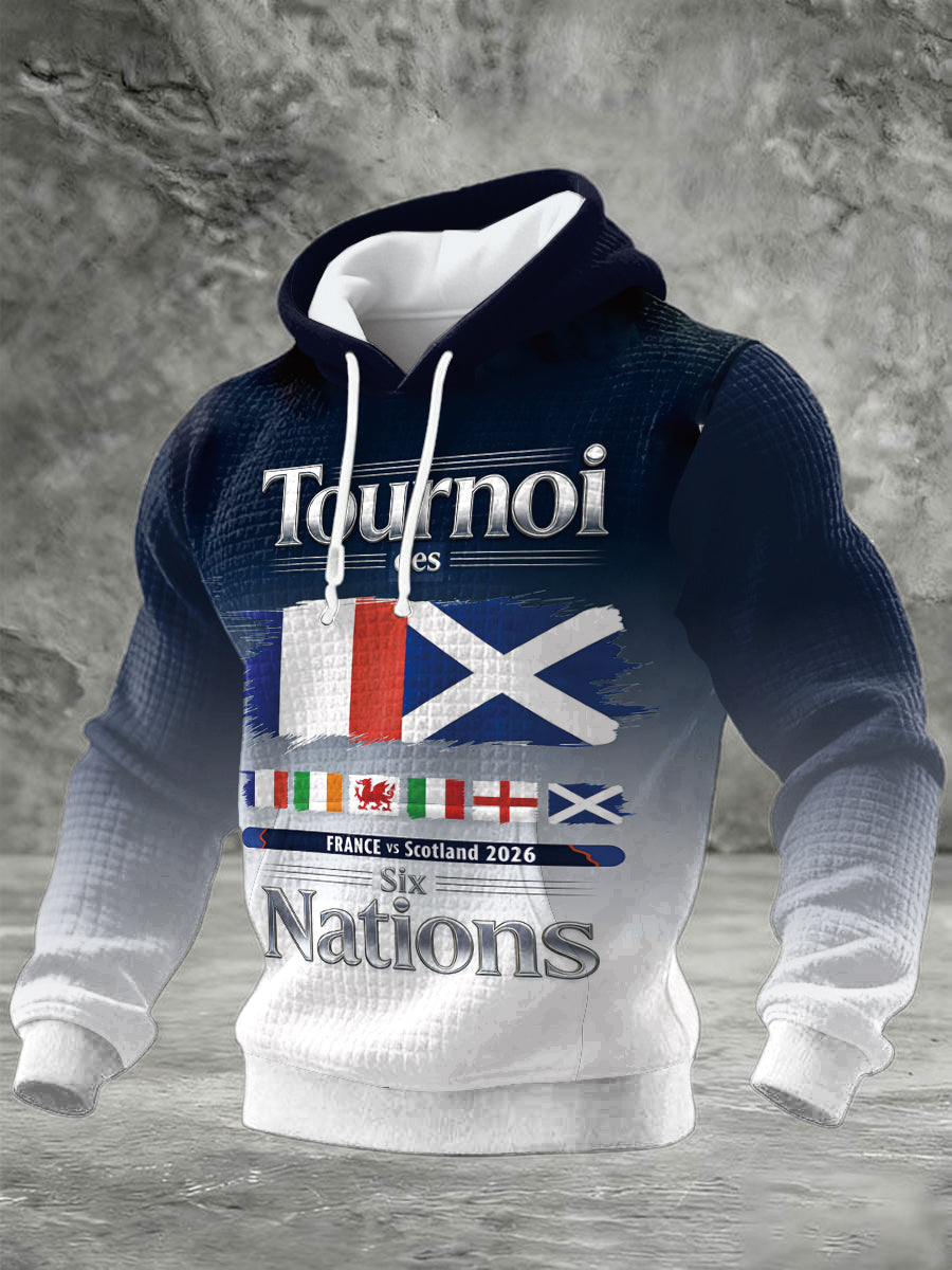 Sweat-shirt à capuche en coton à carreaux pour homme Six Nations Rugby Championship Gradient Print