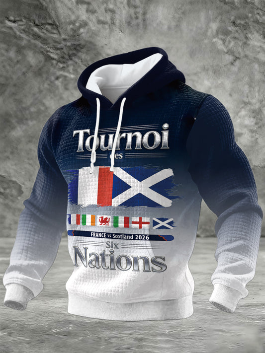 Sweat-shirt à capuche en coton à carreaux pour homme Six Nations Rugby Championship Gradient Print