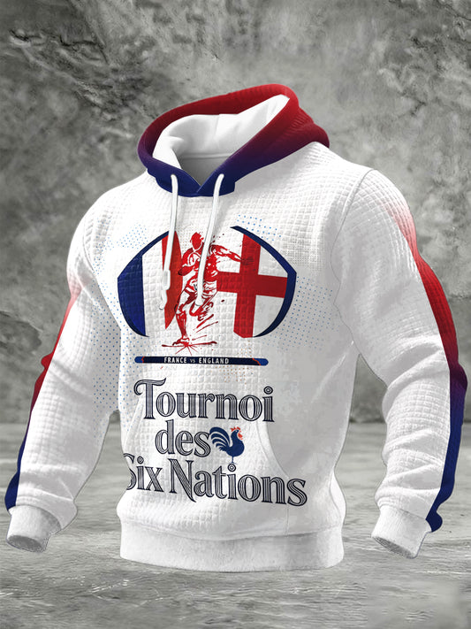 Sweat à capuche imprimé à carreaux en coton pour hommes Six Nations Rugby Championship