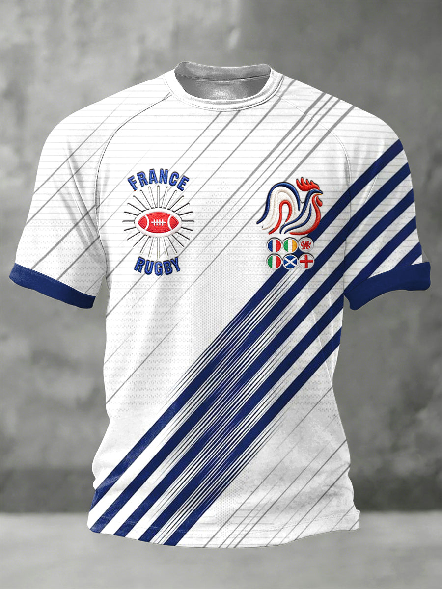 T-shirt en jersey blanc à rayures French Rugby pour homme
