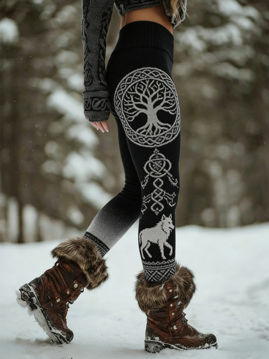 Femmes Viking Wolf Celtic Knot Arbre De Vie Gradient Sport Stretch Leggings