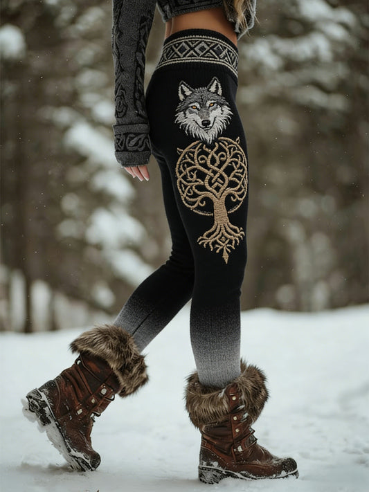 Femmes Viking Wolf Celtic Knot Arbre De Vie Gradient Sport Stretch Leggings