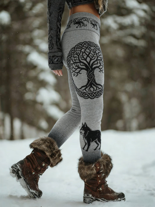 Femmes Viking Wolf Celtic Knot Arbre De Vie Gradient Sport Stretch Leggings