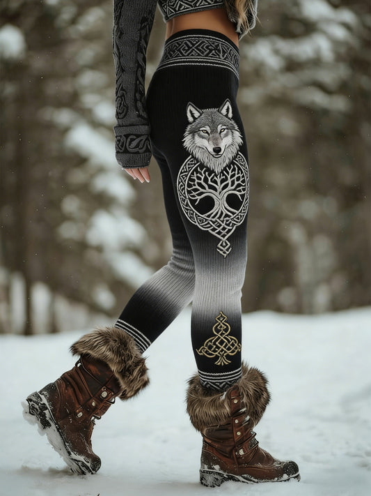 Femmes Viking Wolf Celtic Knot Arbre De Vie Gradient Sport Stretch Leggings