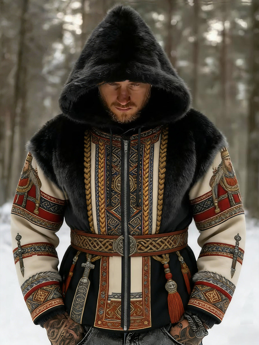 Hommes Retro Viking Wolf Totem style celtique flanelle chaud Sweat à capuche