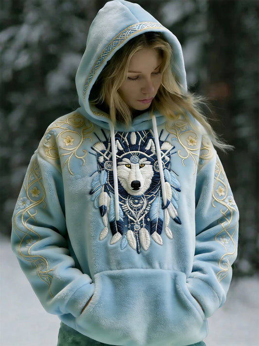 Sweat à capuche en flanelle vintage Viking Wolf pour femme