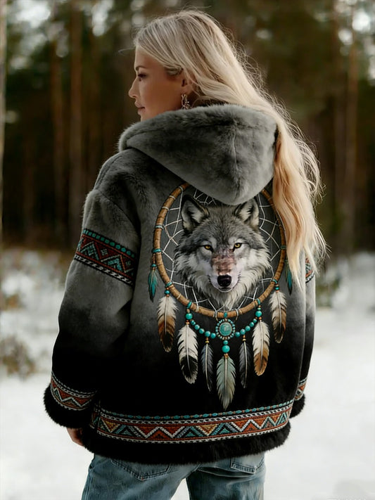 Vintage Viking Celtic Knot Wolf Print Gradient Flanelle Veste des femmes