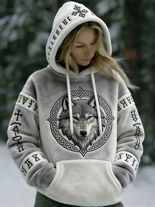 Femmes Vintage Viking Wolf Totem Casual Flanelle Hoodie