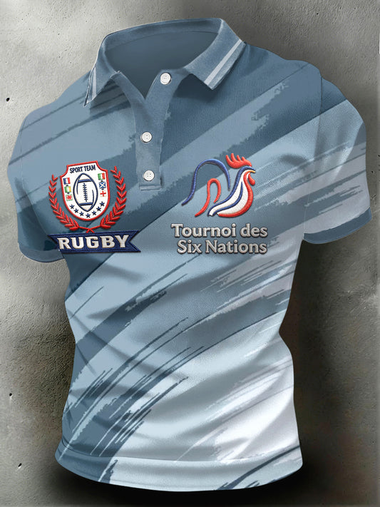 Polo à manches courtes Vintage French Six Nations Rugby Print pour homme