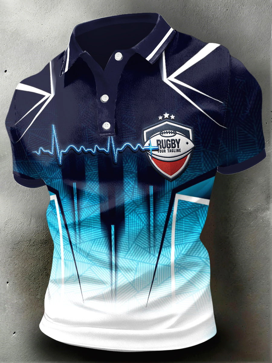 Polo à imprimé rugby pour homme Patchwork Maillot à manches courtes