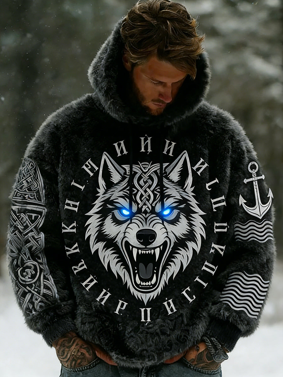 Rétro Viking Celtic Art Pattern Plush Veste à capuche zippée chaude pour hommes