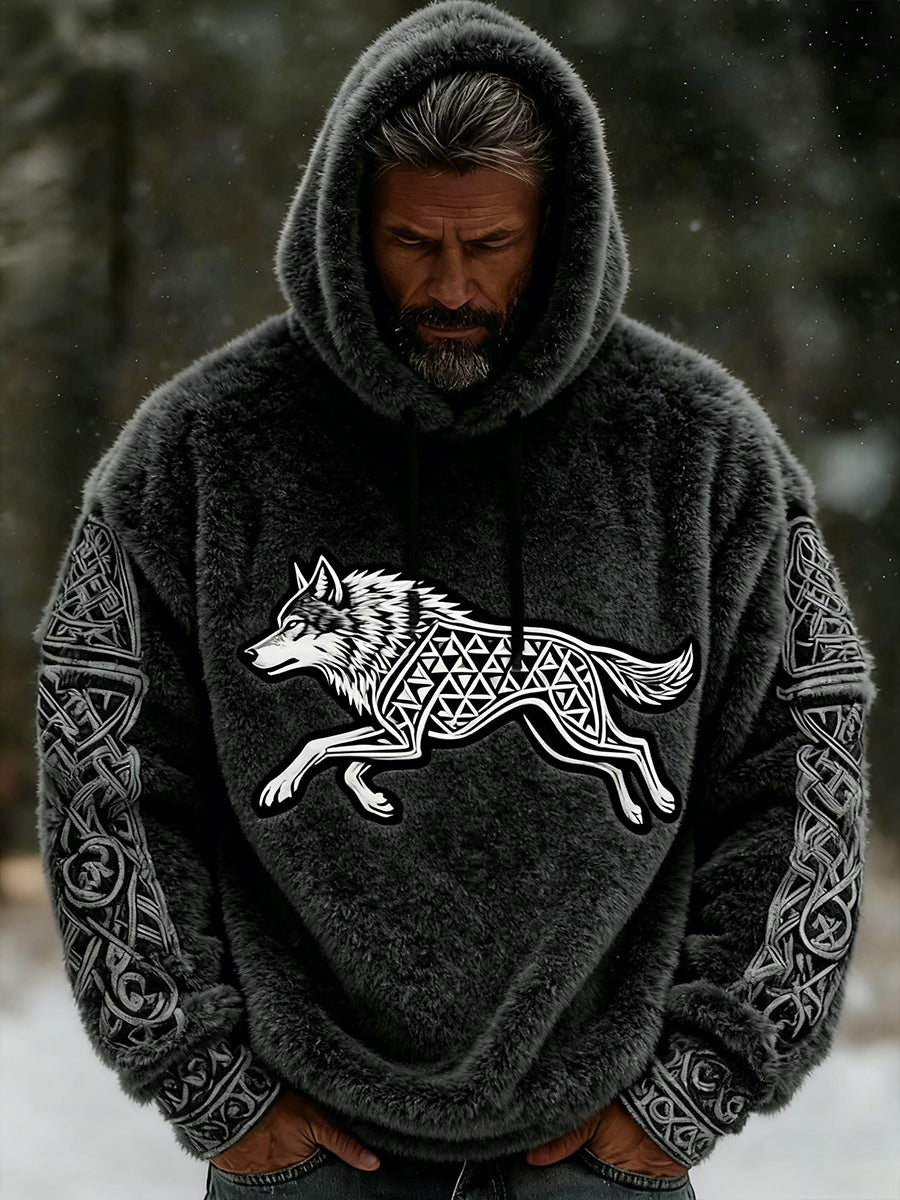 Rétro Viking Celtic Art Pattern Plush Veste à capuche zippée chaude pour hommes