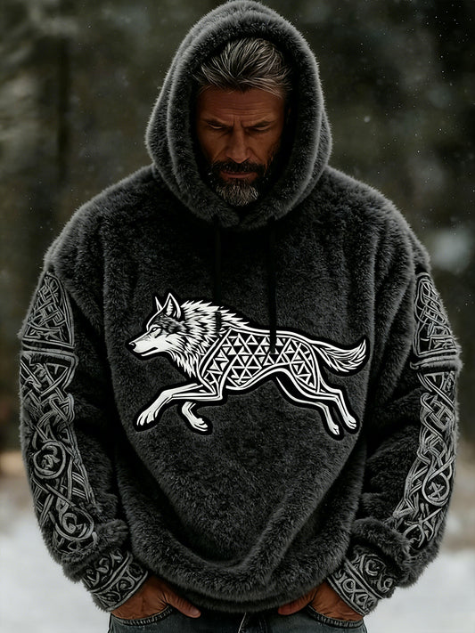 Rétro Viking Celtic Art Pattern Plush Veste à capuche zippée chaude pour hommes