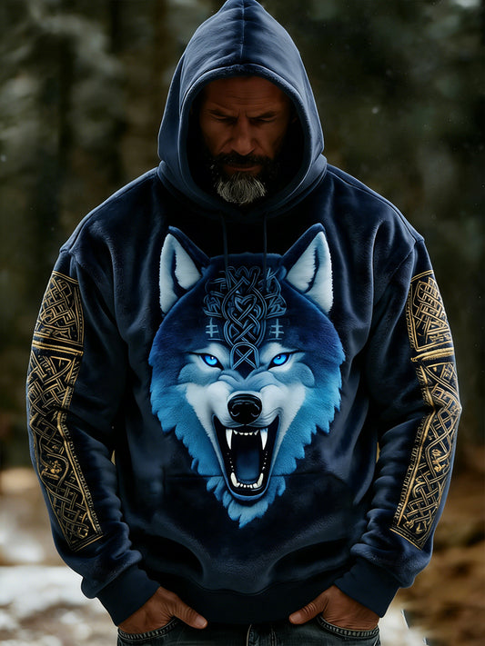 Rétro Viking Celtic Art Pattern Plush Veste à capuche zippée chaude pour hommes