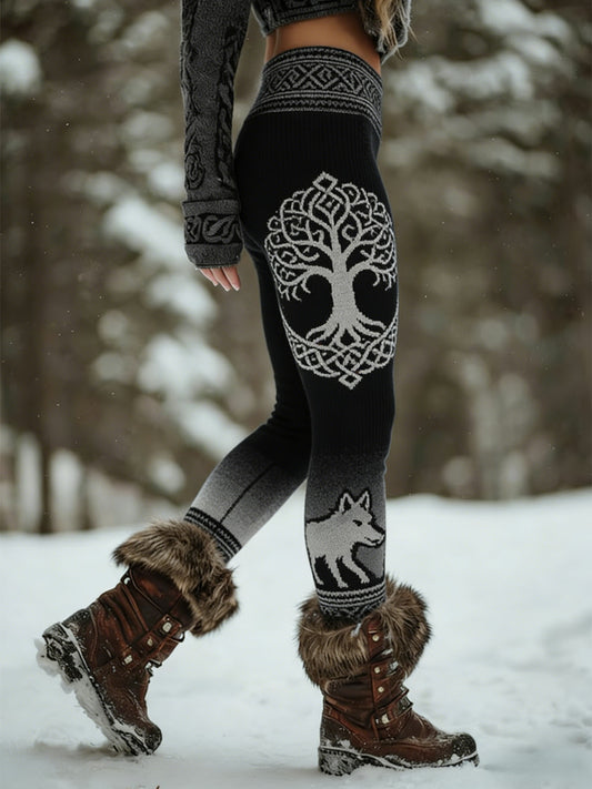Femmes Retro Viking Wolf Noeud Celtique Arbre De Vie Gradient Sport Stretch Leggings