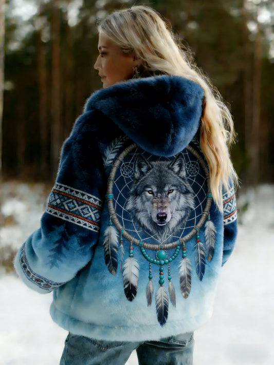 Veste en flanelle décontractée ethnique rétro nordique Viking Wolf pour femme
