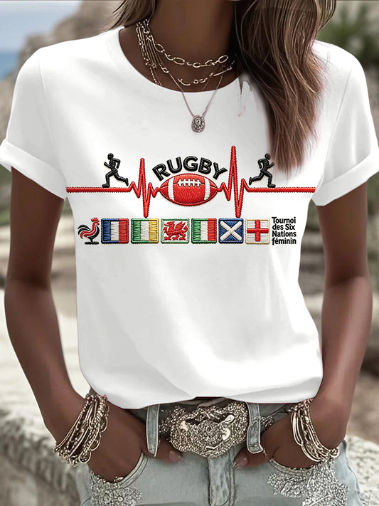 T-Shirt Rugby Six Nations Imprimé Femme Blanc