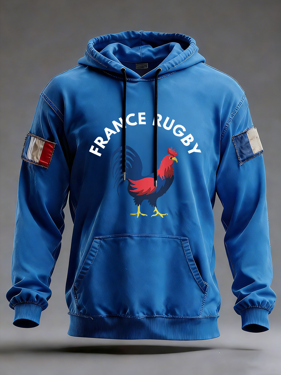 Sweat à capuche oversize à épaules dénudées avec poches France Rugby Homme