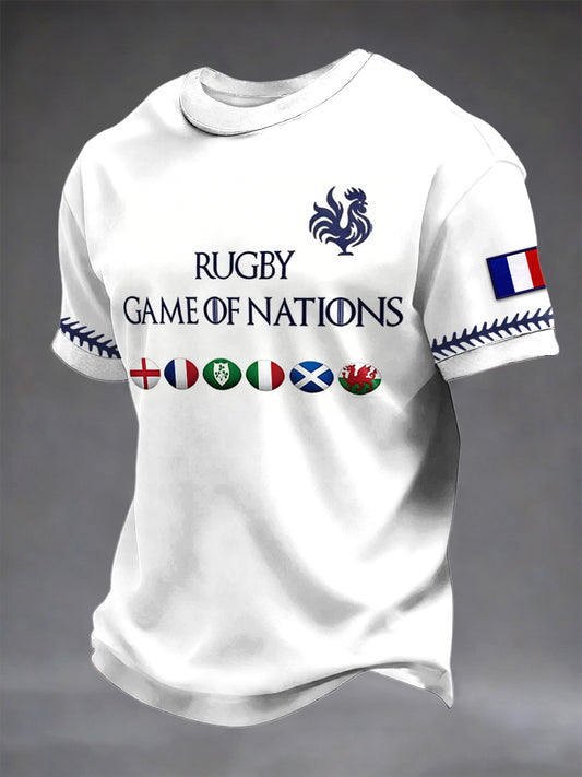 T-shirt en jersey décontracté à imprimé français des Six Nations pour homme, blanc