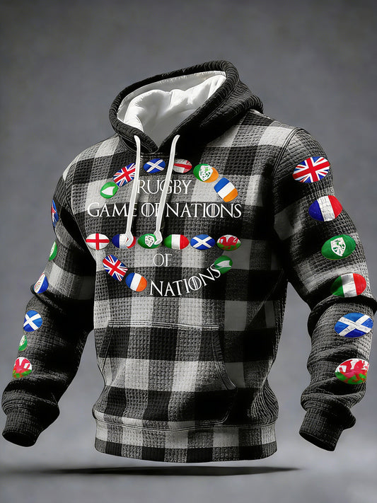 Chandail à capuchon imprimé Nations of Rugby Lover pour homme