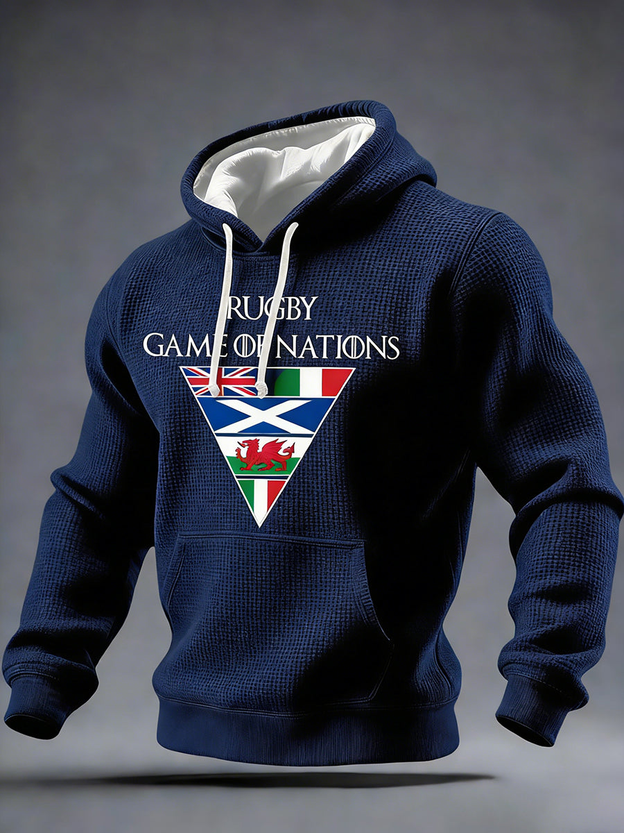 Chandail à capuchon imprimé Nations of Rugby Lover pour homme